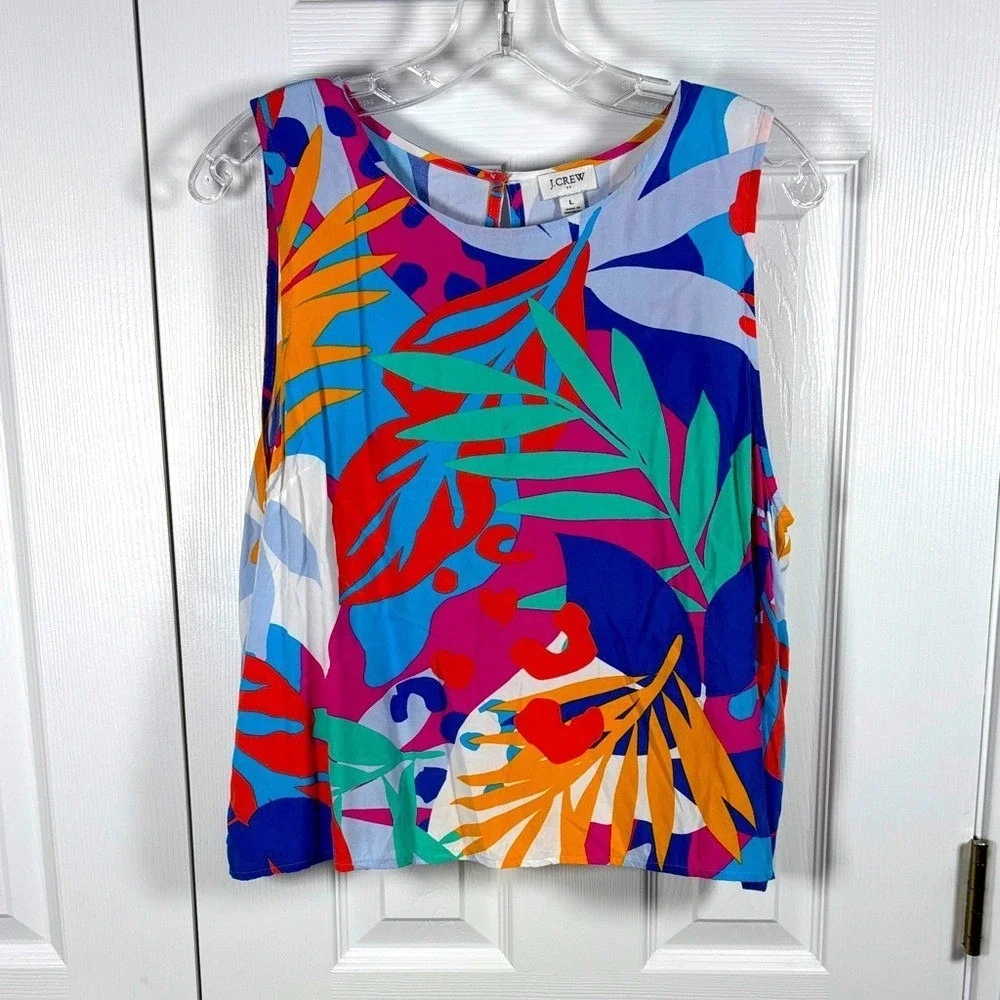 J. Crew Sleeveless Shell Top in Island Tropical Turquoise Blue Pink Large